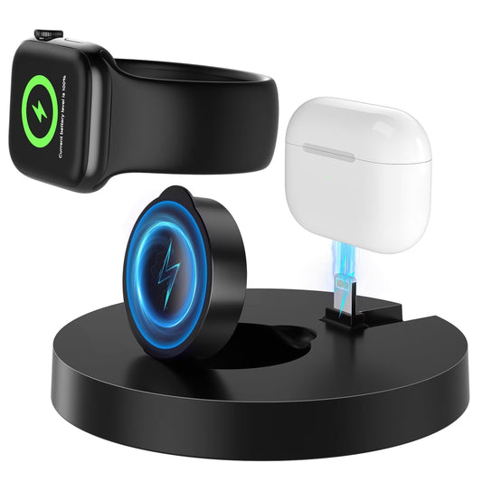 Fast Wireless Charger Station, 23W Wireless Charging Stand for Iphone 16/15/14/13/13 Pro/ 12/12 Pro/11/Xs Max/Xr/X/Galaxy S23 S22 S21 S10, Charging Station for Airpods 4/3/2/Pro, Iwatch Series