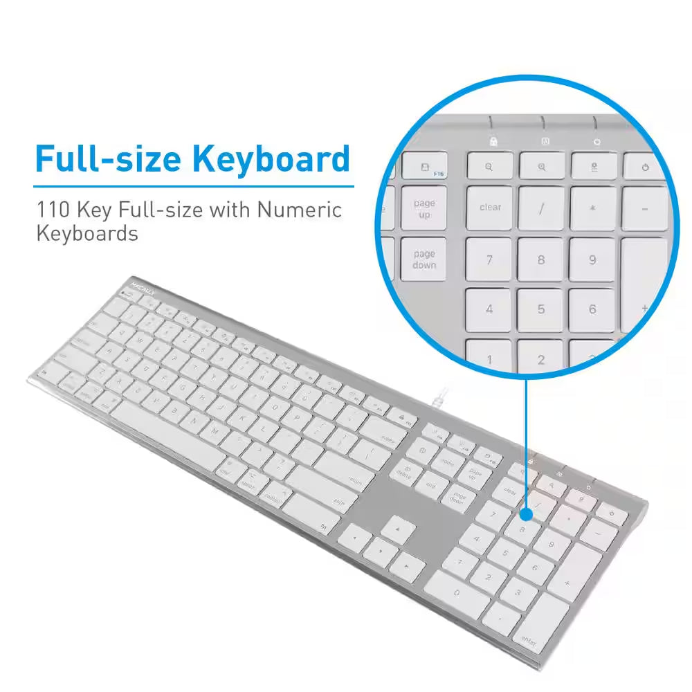 110 Key Brush Metal Ultra Slim Scissor Key USB Keyboard - Aluminum