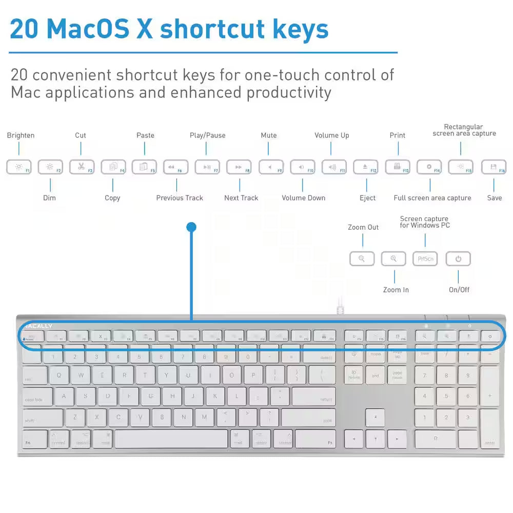 110 Key Brush Metal Ultra Slim Scissor Key USB Keyboard - Aluminum